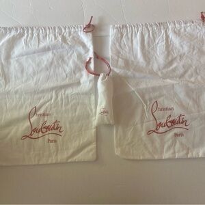 Christian Louboutin 2 Cream shoe Dust bags with Red Logo 1  small bonus bag